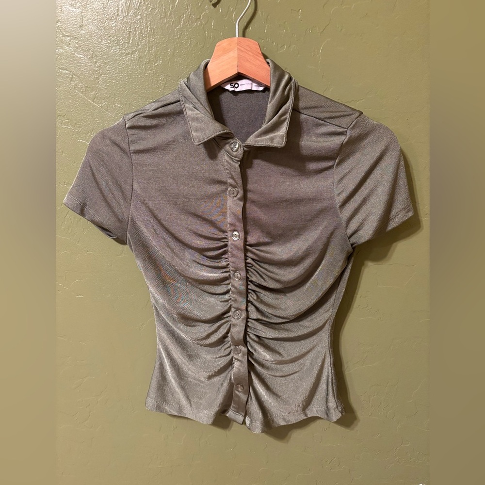 Sonoma Goods For Life Green Button Down Ruched Shirt